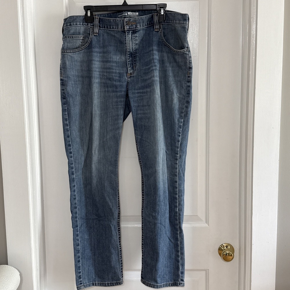 Carhartt 38x30 Rugged Flex Relaxed Fit Medium Wash Denim Straight Jeans Workwear